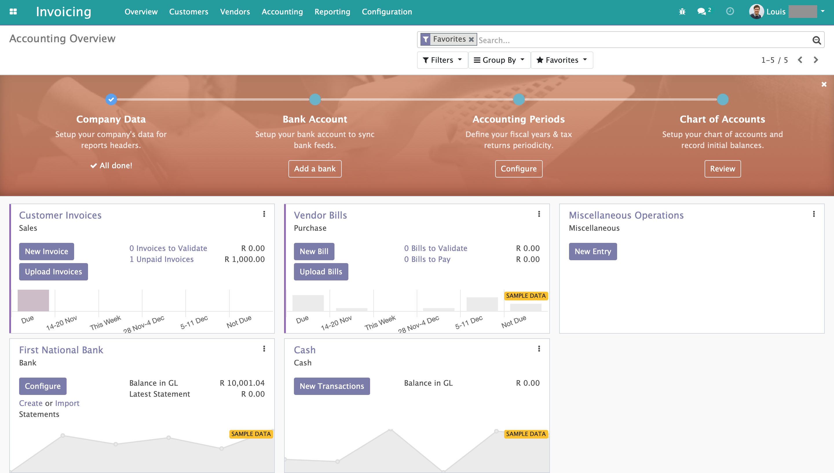 Screenshot of Odoo Accounting Overview